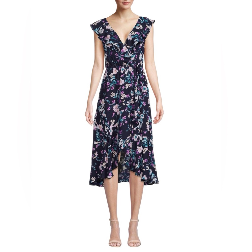 Socialite Navy Floral High-Low Wrap Dress